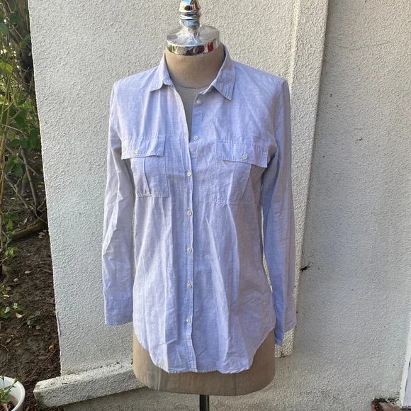 BD Baggies linen blend Italian luxury brand light grey button down blouse - Picture 2 of 14